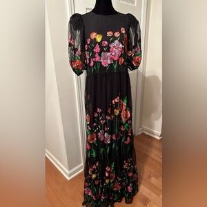 NWT ASOS EDITION Embroidered trapeze maxi dress with puff sleeves